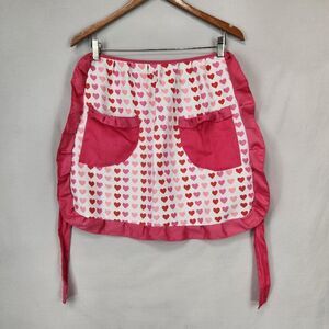 Pink Hearts and Ruffles Half Apron Pockets Cooking Kitchen Valentines Baking